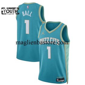 Maglia NBA Charlotte Hornets LaMelo Ball 1 Jordan 2023-2024 City Edition Blu Swingman - Bambino